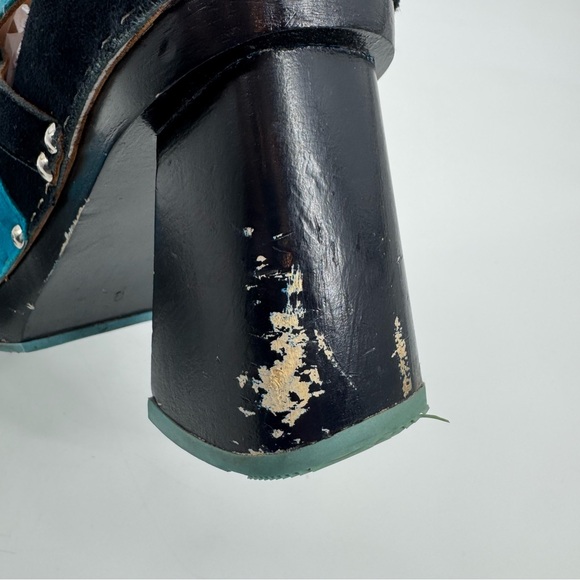 John Fluevog “Amor” Summer of Love Suede Clog Heels – Blue/Teal Approx Sz 8 - Picture 10 of 13